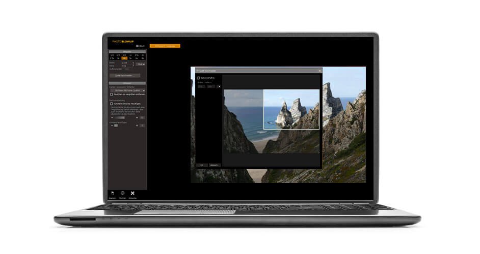 Photo BlowUp software-interface op laptop